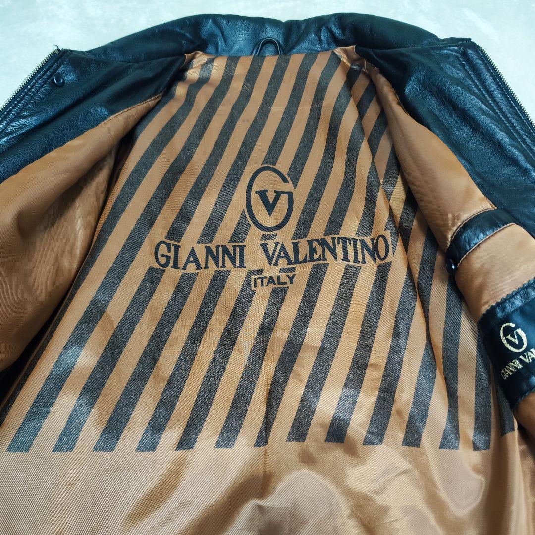 美品 GIANNI VALENTINO ラムレザージャケット 裏地ロゴ LL
