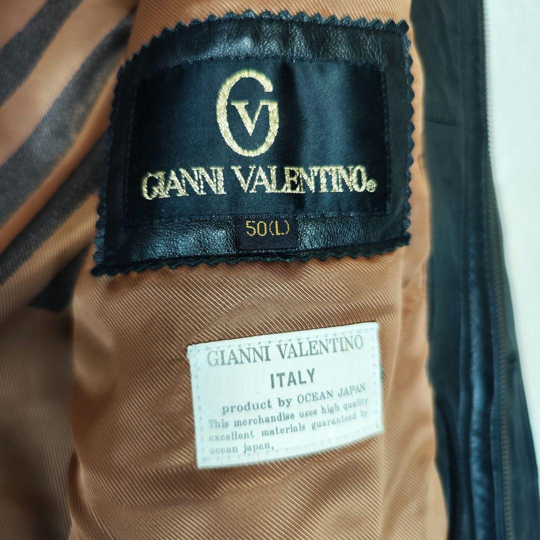 美品 GIANNI VALENTINO ラムレザージャケット 裏地ロゴ LL