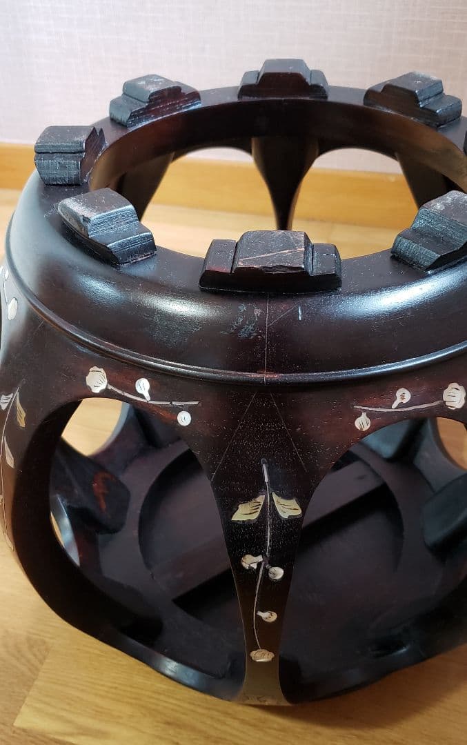 螺鈿 丸椅子 スツール 腰掛け 中国美術 工芸品 唐木 2客