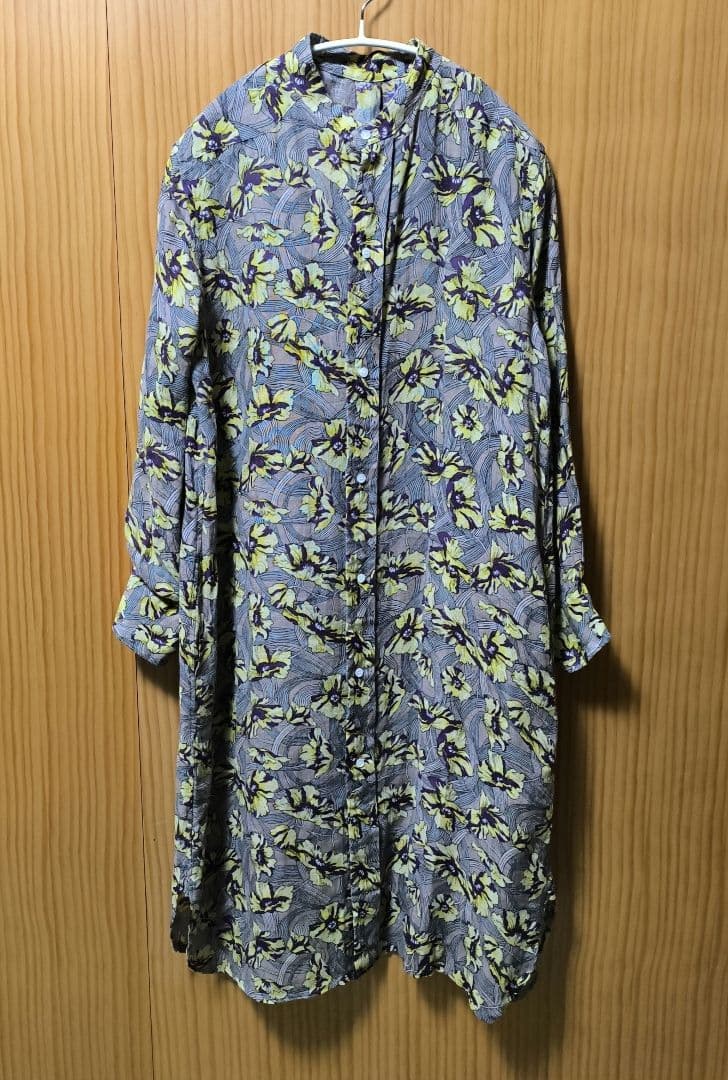 美品　アンシェヌマン　花柄　リネンシャツワンピース　はおり　サイズ2