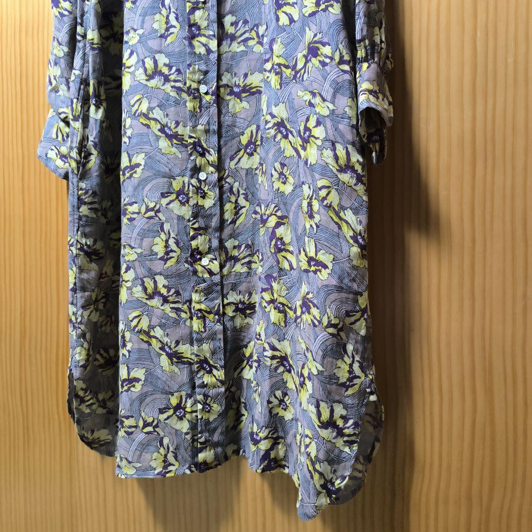 美品　アンシェヌマン　花柄　リネンシャツワンピース　はおり　サイズ2