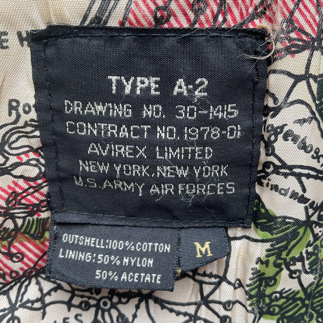 人気✨AVIREX レザージャケット　A-2 地図　裏地総柄　ブラウン　本革　M