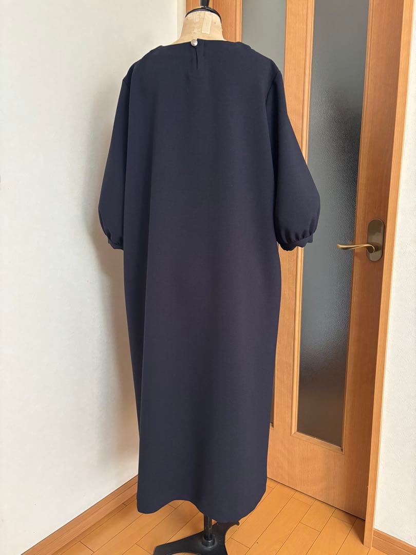 ハンドメイドバルーン袖ワンピース濃紺
