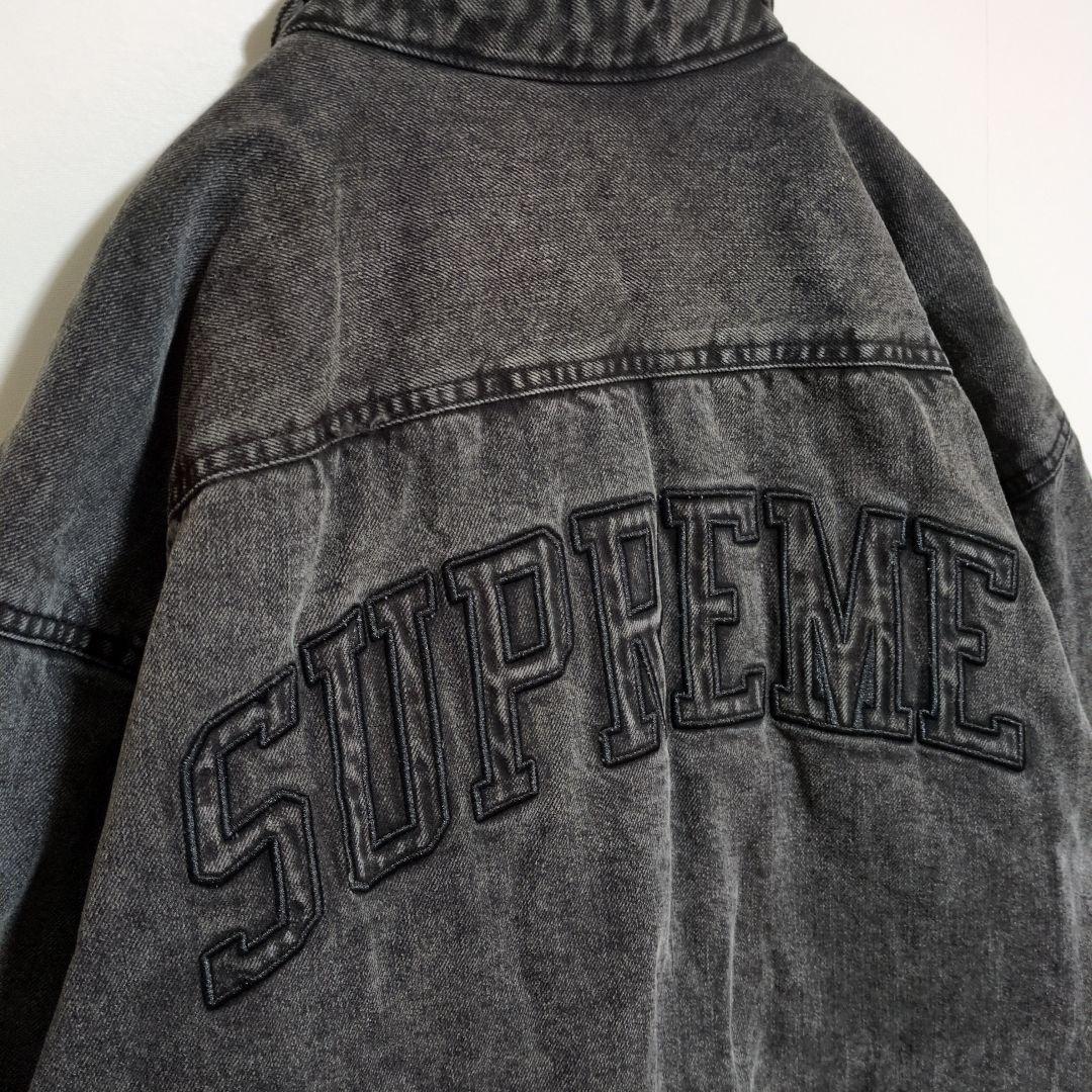シュプリーム　デニムジャケット　黒　裏ボア　CPOシャツ　バックロゴ　L
