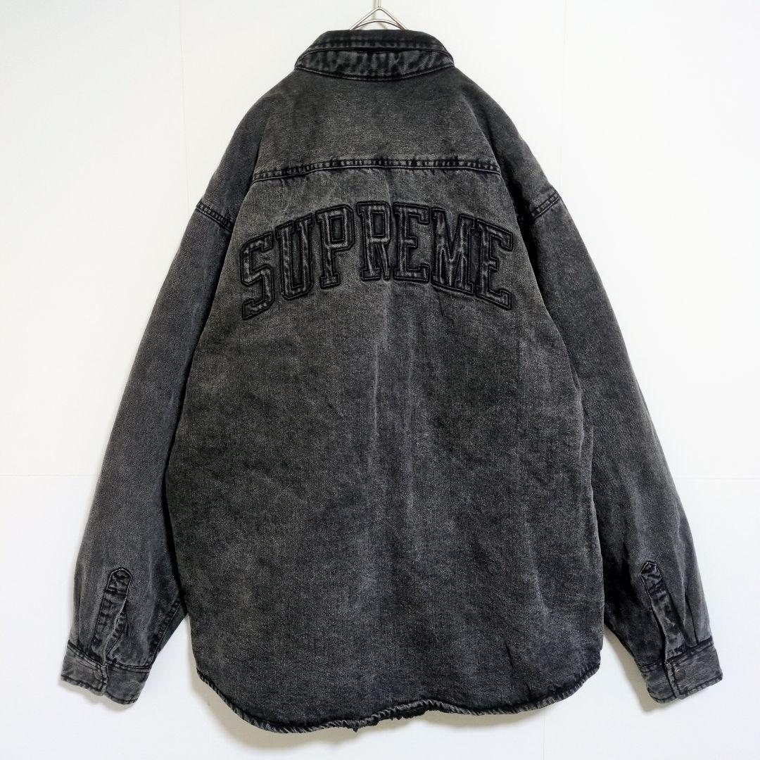 シュプリーム　デニムジャケット　黒　裏ボア　CPOシャツ　バックロゴ　L