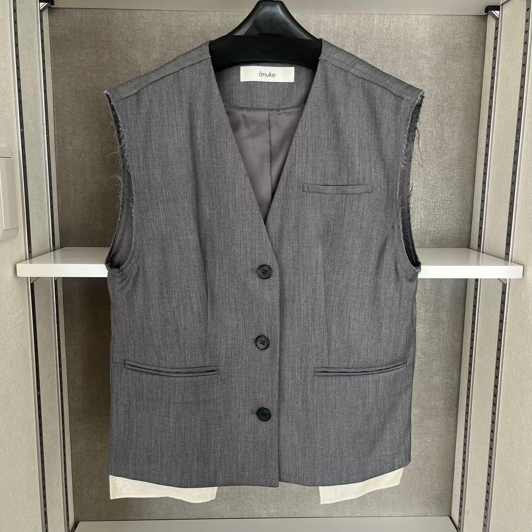 anuke カットオフツイルベスト　グレー　ジレ　トップス　ノースリーブ　36