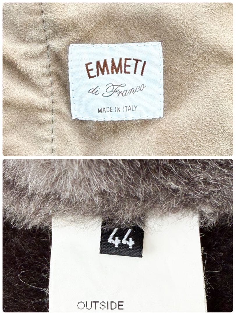EMMETI イタリア製 羊革 ムートンコート ダブルボタン グレー系 44