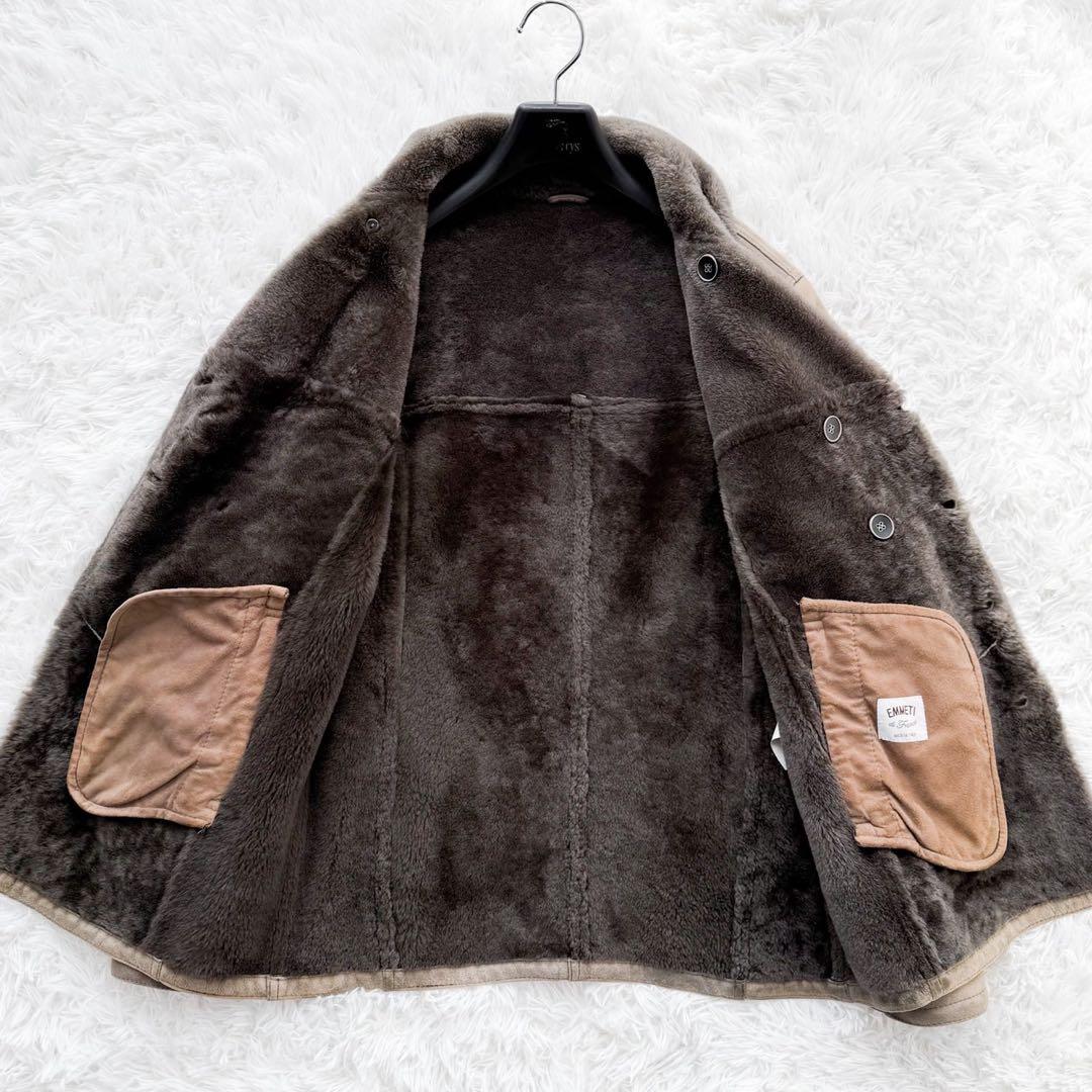 EMMETI イタリア製 羊革 ムートンコート ダブルボタン グレー系 44