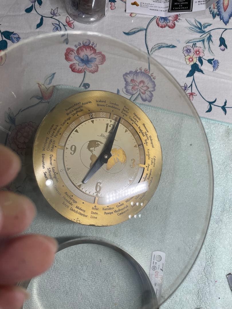 Rhythm WorldTimer 真鍮ガラス時計在庫稼働品　\"パリは今何時？\"