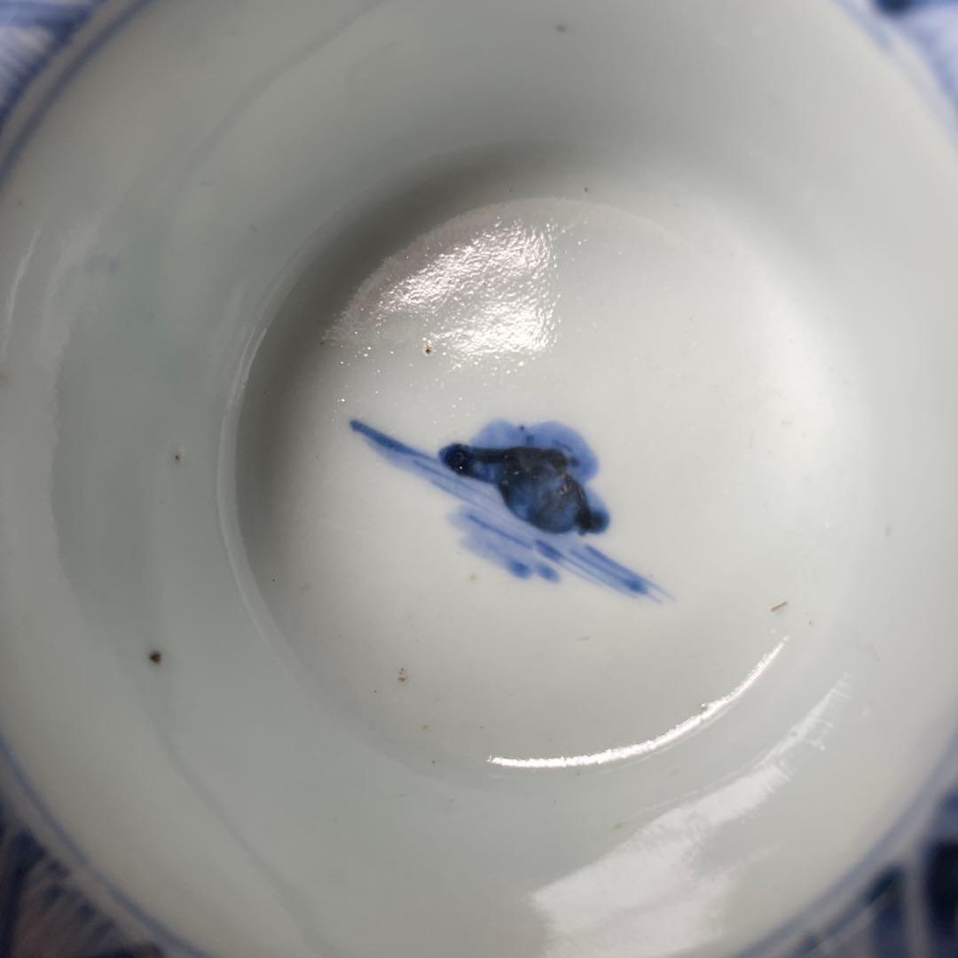 古伊万里 染付 雲鶴文 輪花小鉢完品