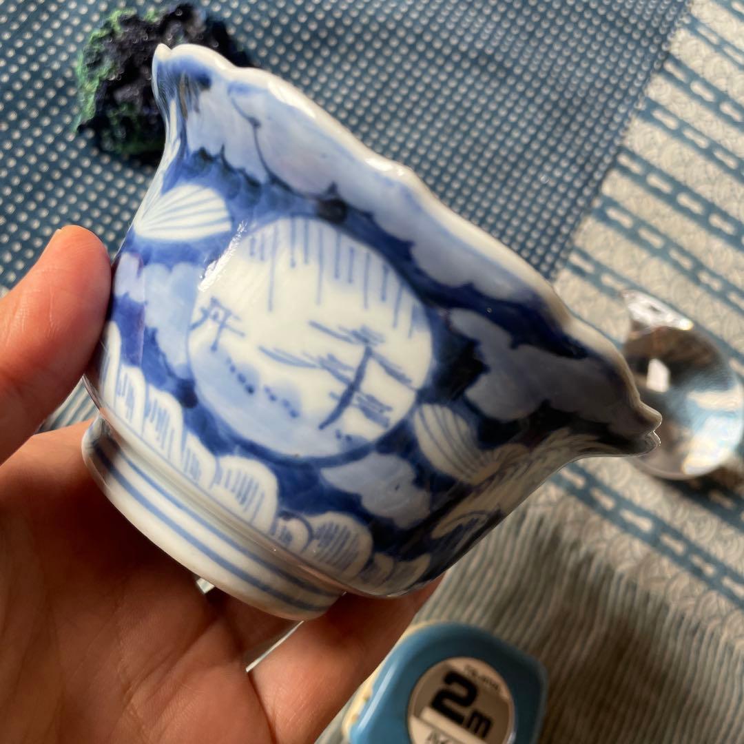 古伊万里 染付 雲鶴文 輪花小鉢完品