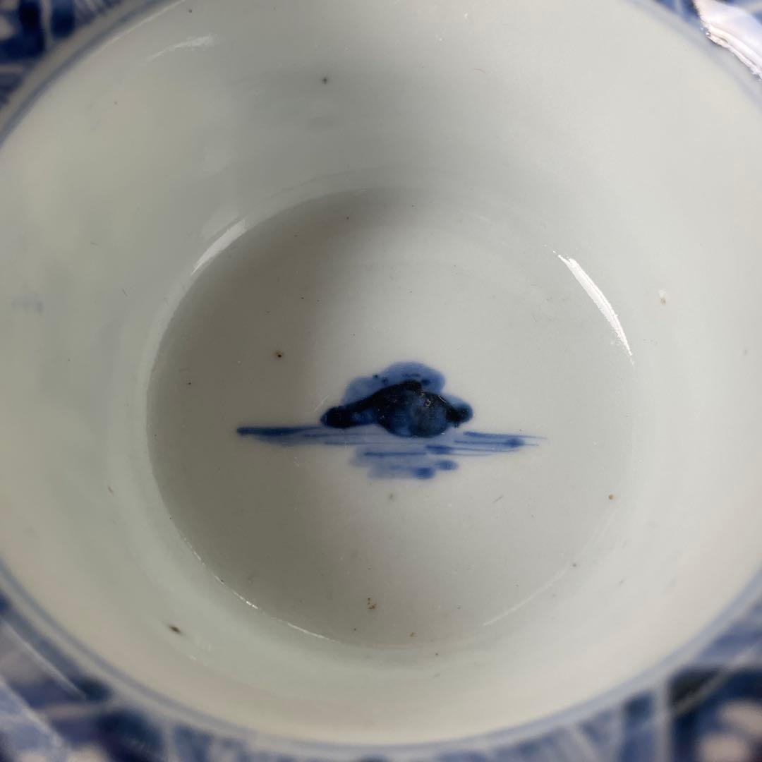 古伊万里 染付 雲鶴文 輪花小鉢完品