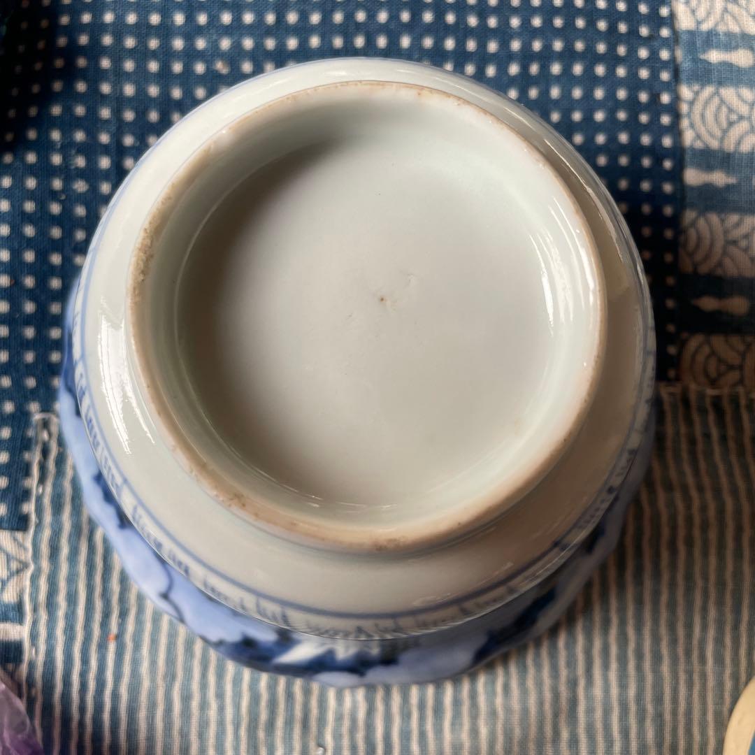 古伊万里 染付 雲鶴文 輪花小鉢完品