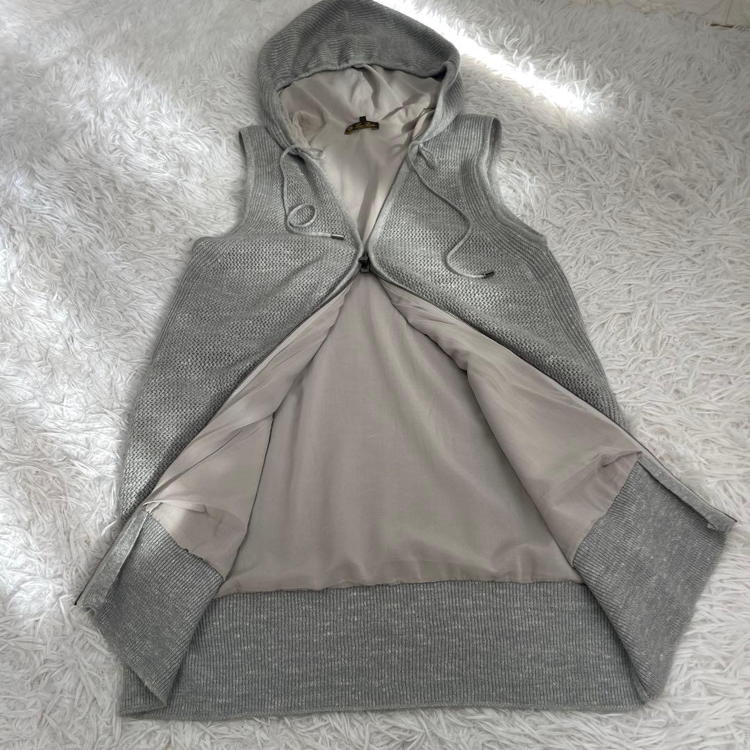 Loropiana/ロロピアーナ、ジレ、ベスト、ニット、ロング、フード付き、38