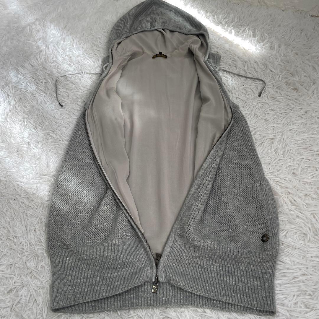 Loropiana/ロロピアーナ、ジレ、ベスト、ニット、ロング、フード付き、38