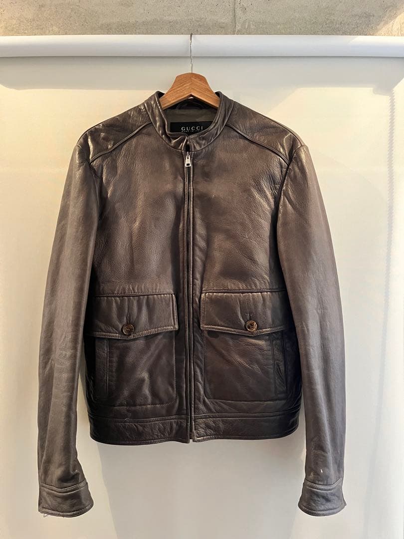 Gucci シングルライダースジャケット　ダークグレー 44