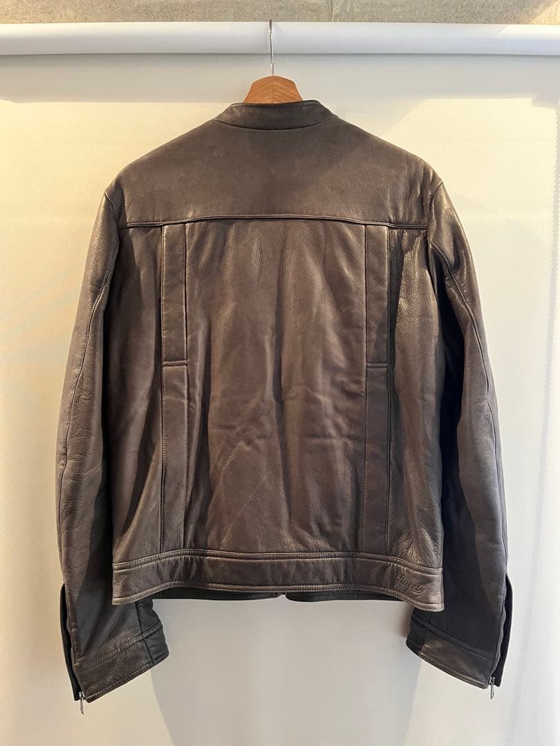 Gucci シングルライダースジャケット　ダークグレー 44