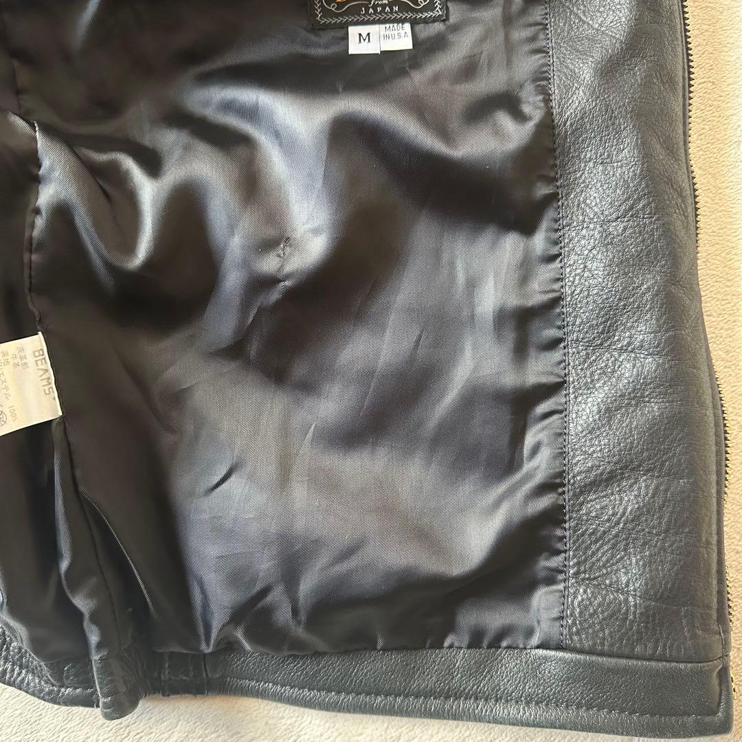 BEAMS PLUS レザーライダースジャケット USA製 本革 黒 ビームス