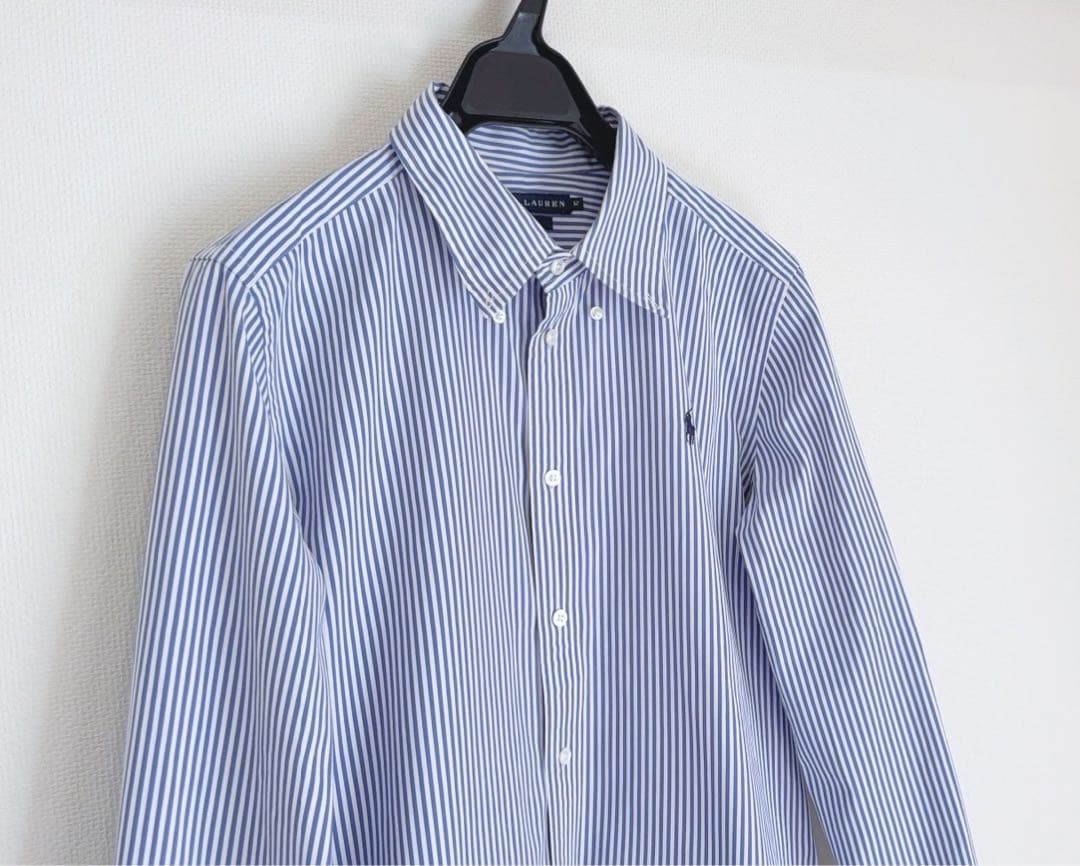 極美品　RALPH LAUREN レディース　ストライプシャツ　ブルー×ホワイト