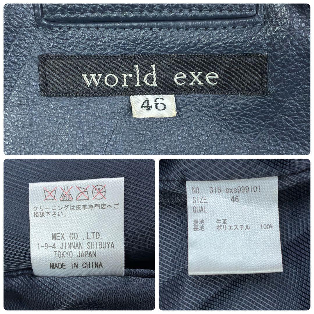 美品　world exe　カウレザー　ダブルライダース　レザージャケット　M　紺