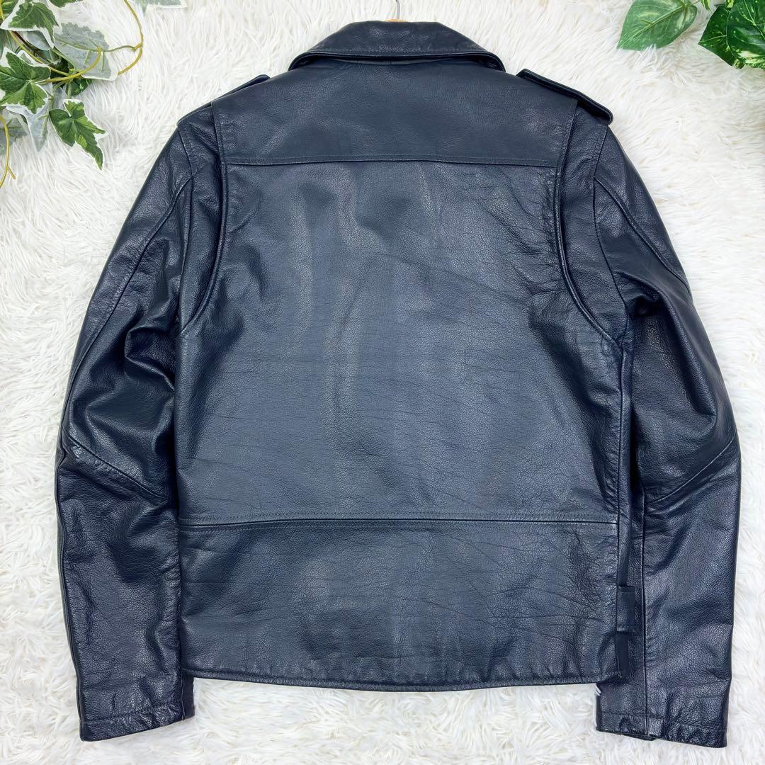 美品　world exe　カウレザー　ダブルライダース　レザージャケット　M　紺
