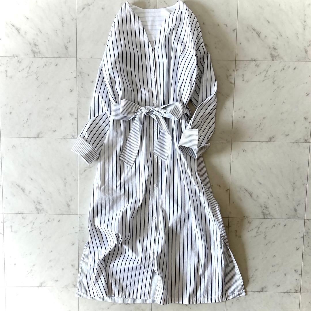 極美品 ANAYI アナイ ミックスストライプ シャツワンピース 38 洗える