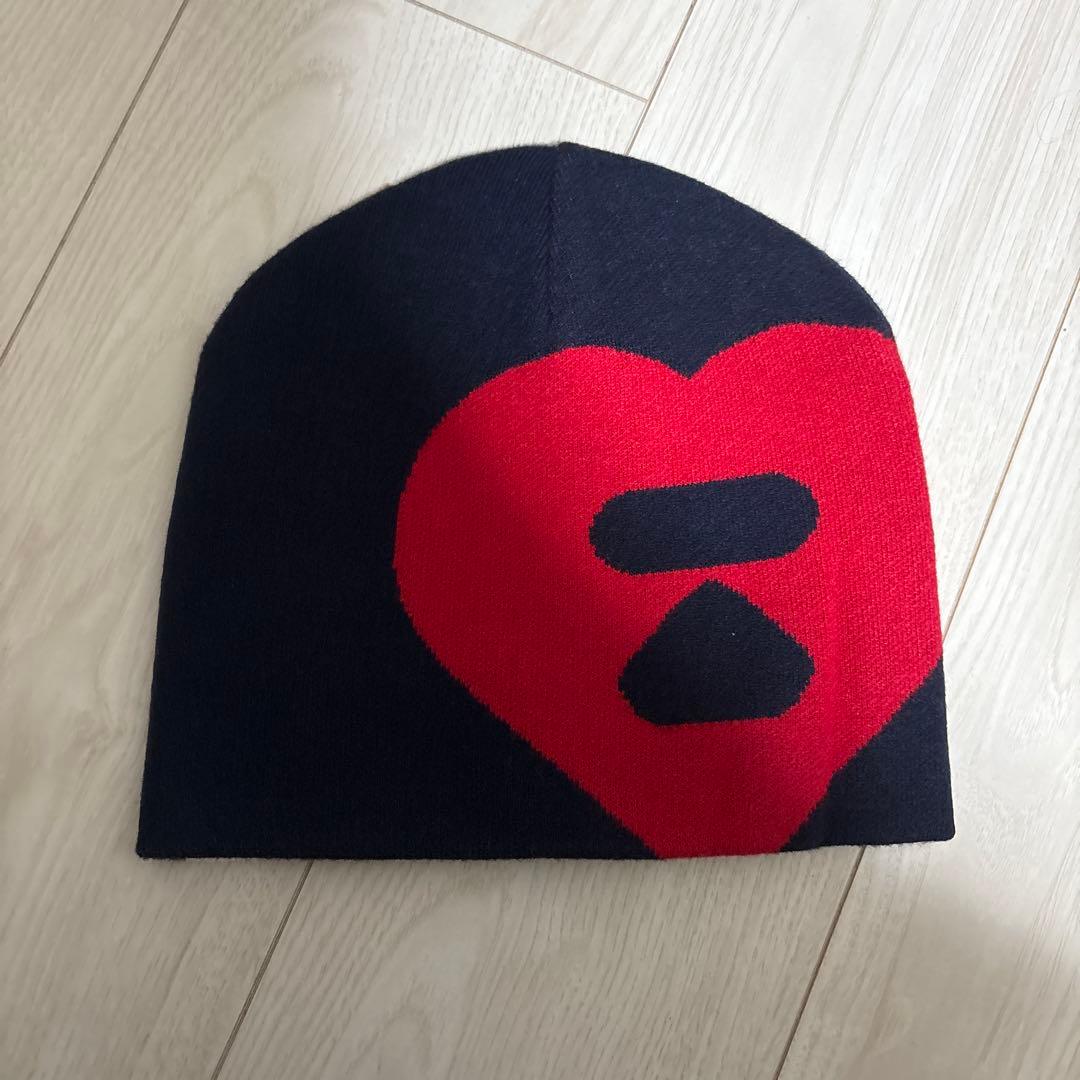 A BATHING APE ニット帽 ハートモチーフ