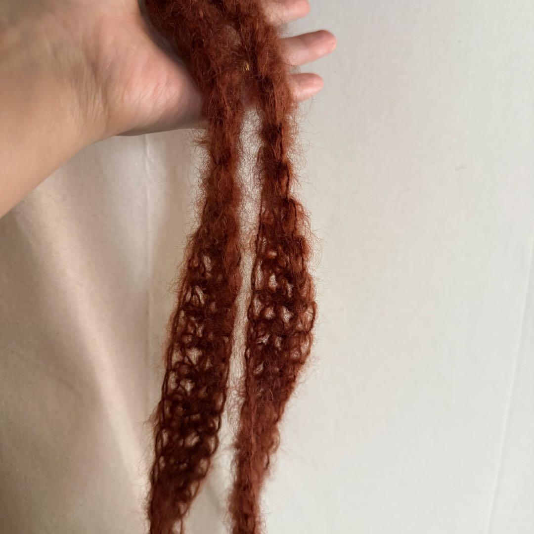 ハンドメイド　mohair ボンネット　ニット帽子　バラクラバ　フード　赤茶色