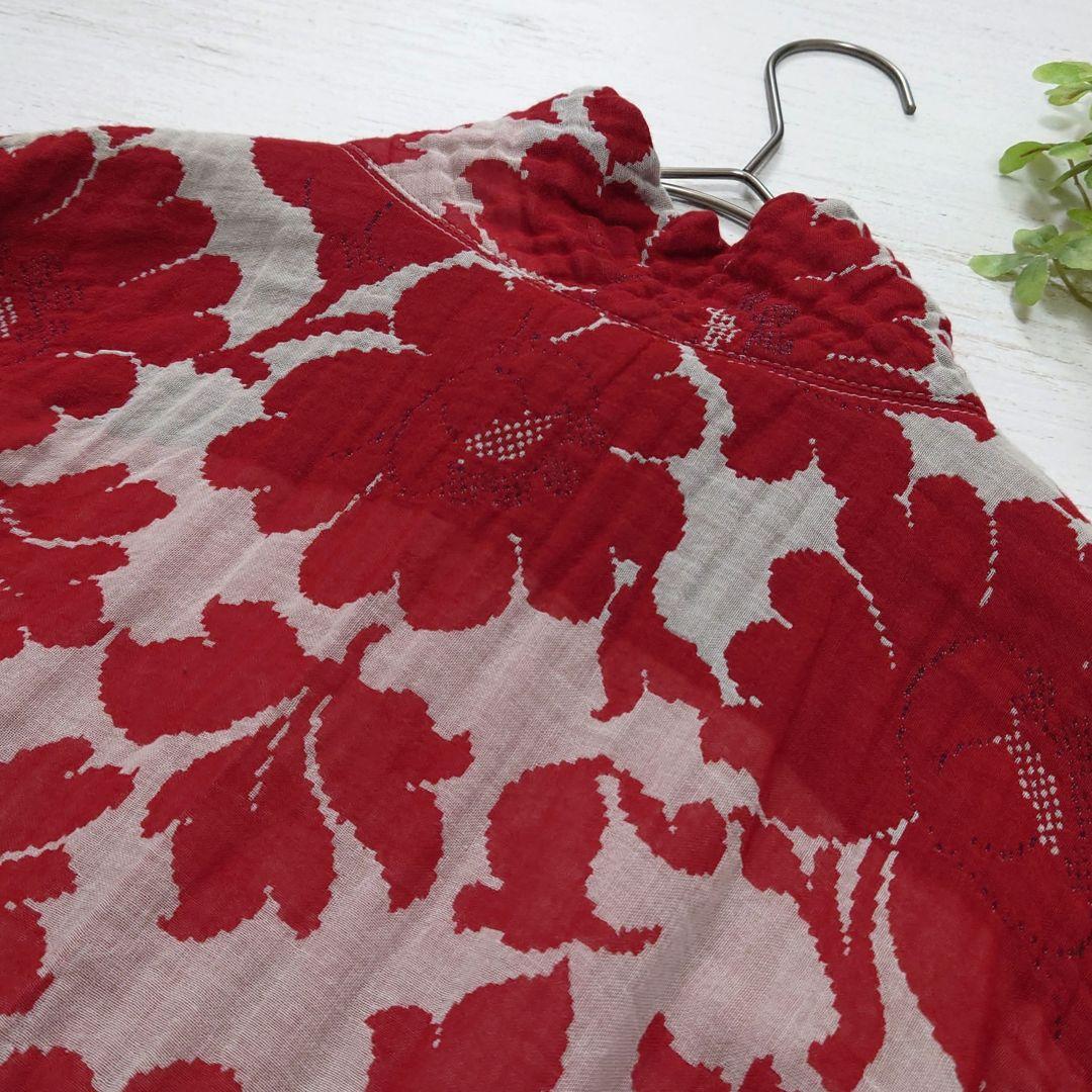【美品】プランテーション 花柄 スタンドカラー 長袖 シャツ ゆったり M