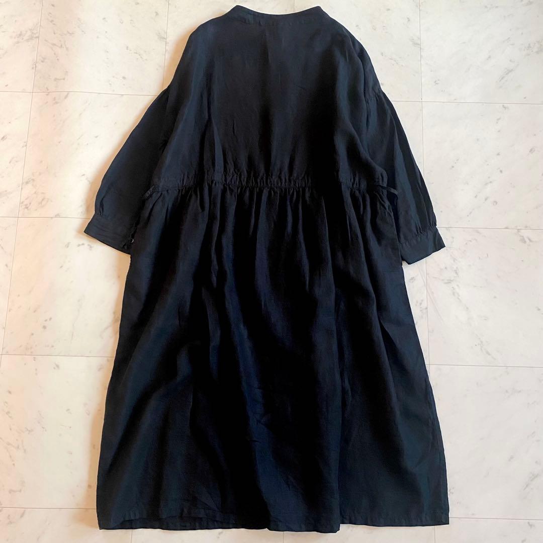 【美品】ネストローブ　ロングワンピース ブラック　麻100% 2way 羽織り