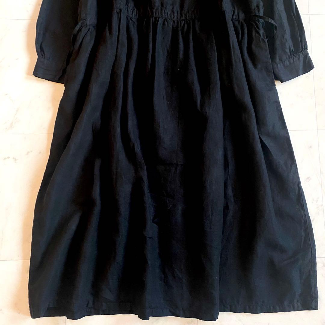 【美品】ネストローブ　ロングワンピース ブラック　麻100% 2way 羽織り