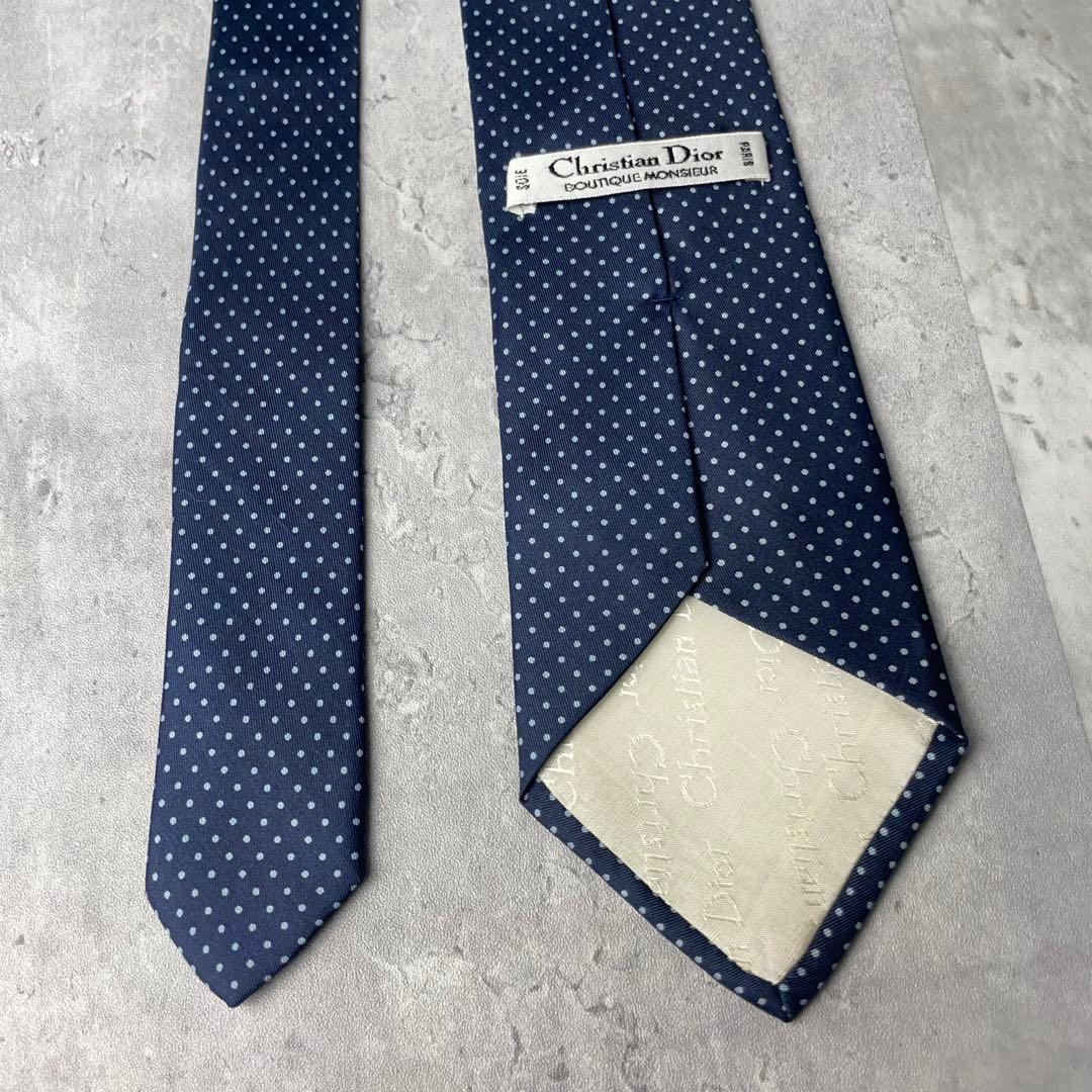 美品 Christian Dior ディオール ドット柄 ネクタイ ネイビー 紺