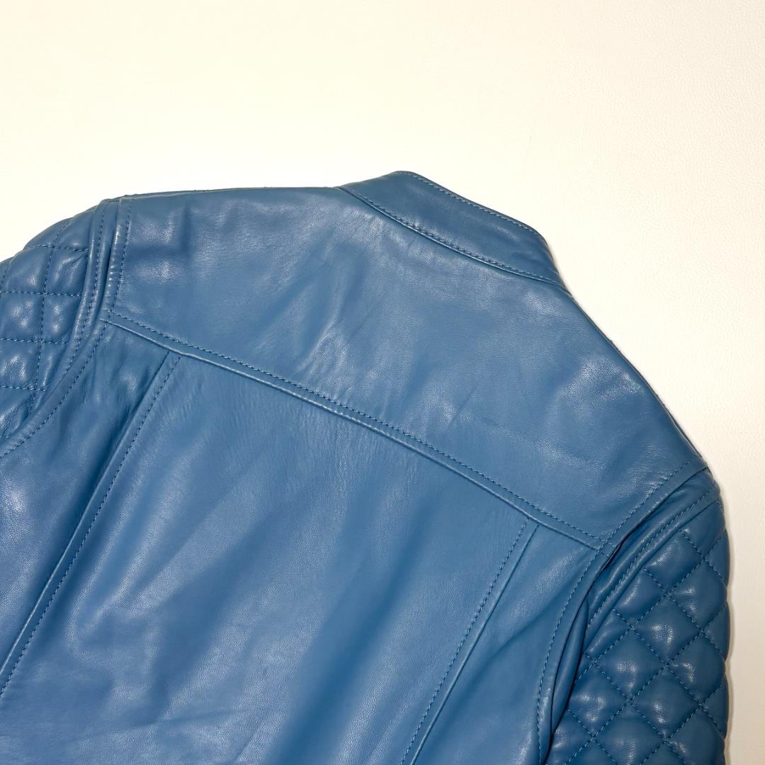 DSQUARED２ シングルライダースジャケット 羊革 キルティング 44 青