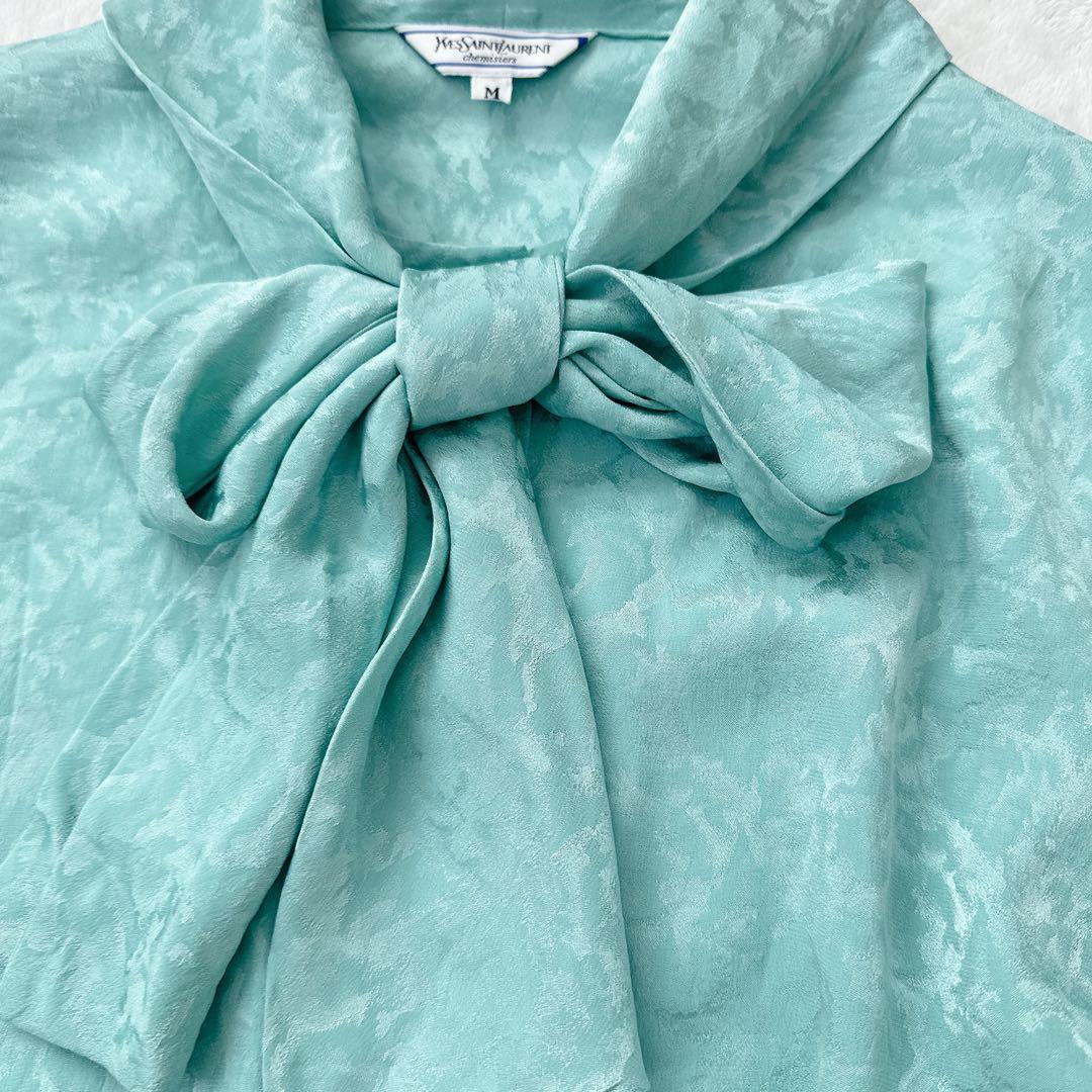 美品　イヴサンローラン　SILK100％　ブラウス　ボウタイ　シャドー柄　M