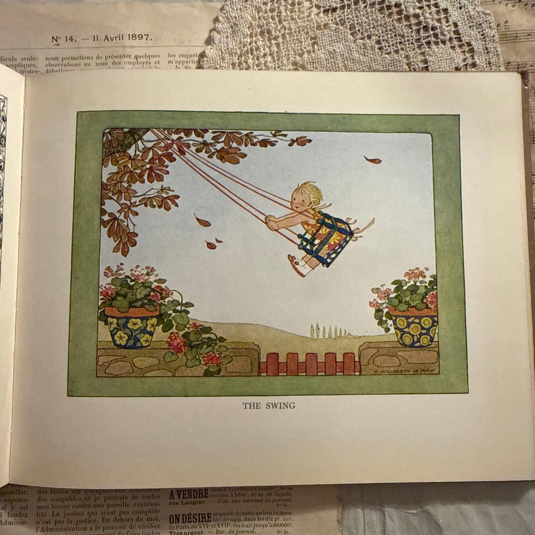 1931年アンティーク愛らしい絵本ルメール洋書　古書ジャンクジャーナル素材　額装