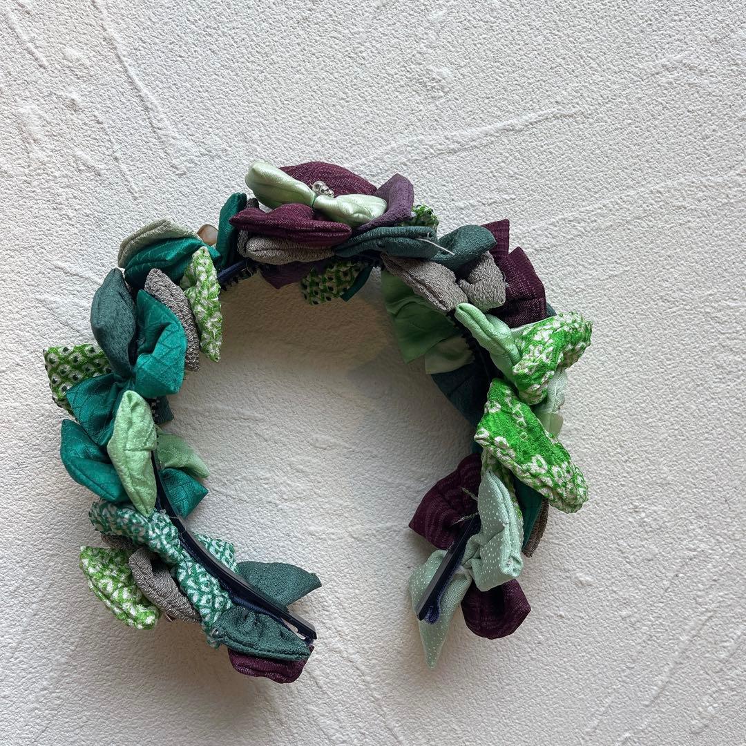 七五三　髪飾り　リボン　カチューシャ　グリーン