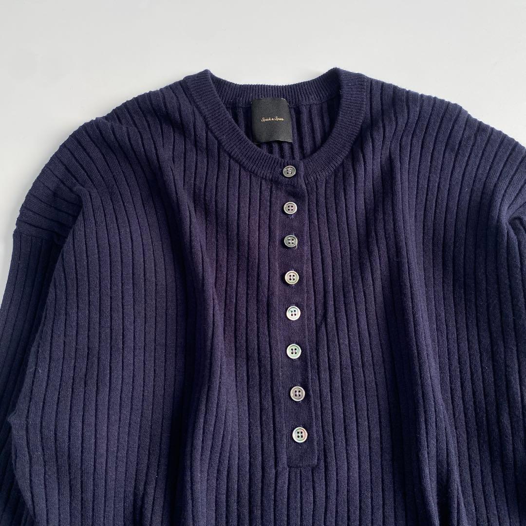 spick and span ヘンリーネックリブニットワンピース ネイビー 紺