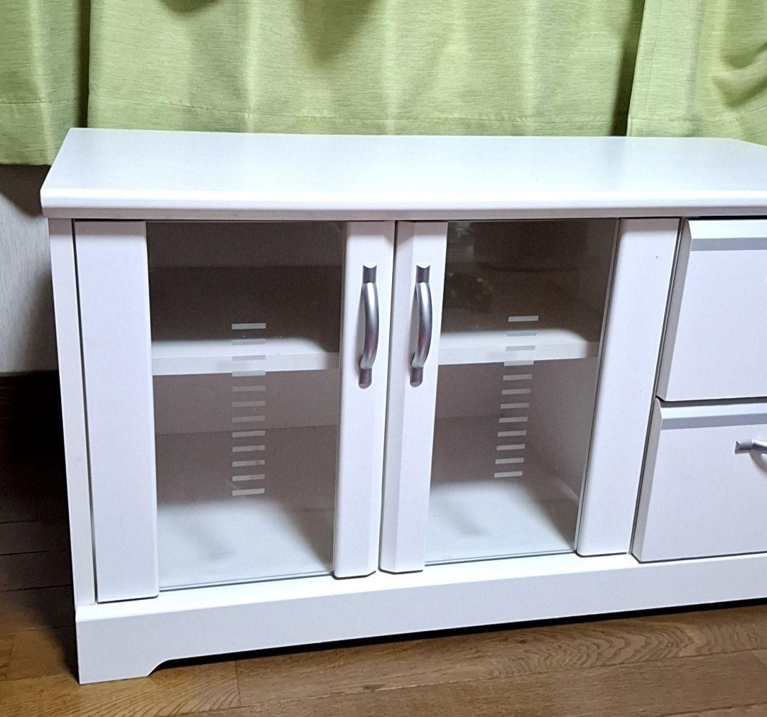 ホワイト テレビ台 ガラス扉付き 中型
