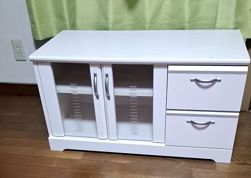 ホワイト テレビ台 ガラス扉付き 中型