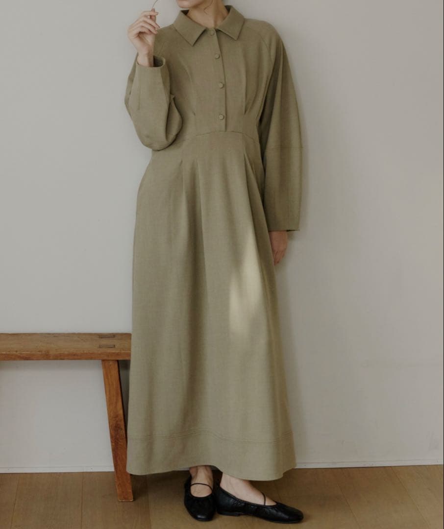 OLUN ウエストタックコクーンワンピース XS ベージュ