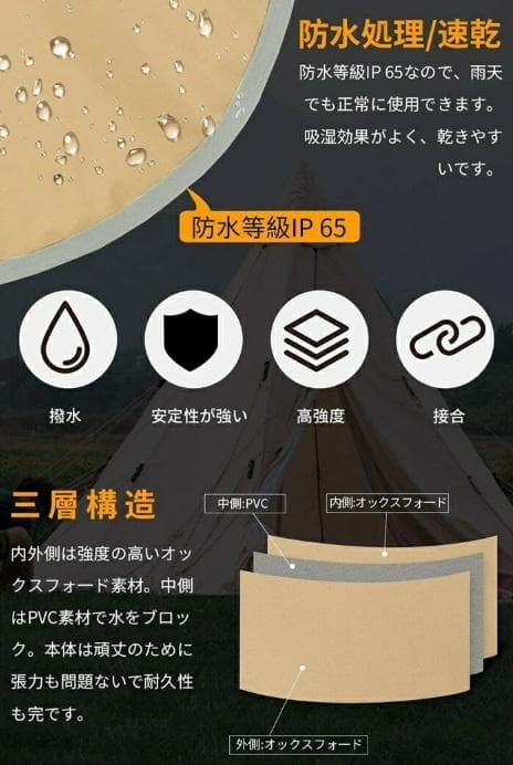 DODワンポールテント L (8人用)＋グランドシート+タープ連結+ペグガイド