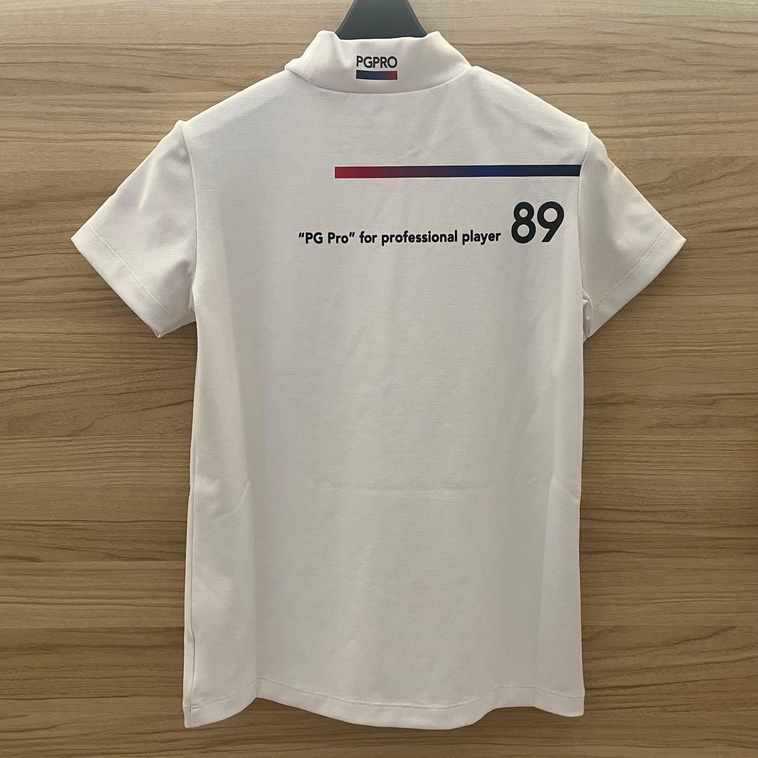 新品★パーリーゲイツ モックネックシャツ 半袖ハイネックシャツ 白×黒ロゴ 0
