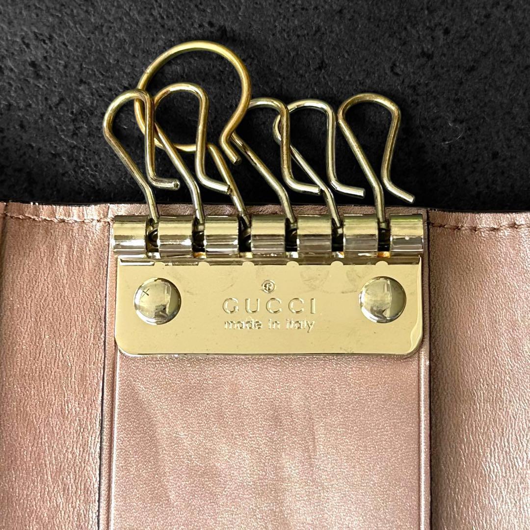 小物 GUCCI Key case shima Ribbon Heart Pink