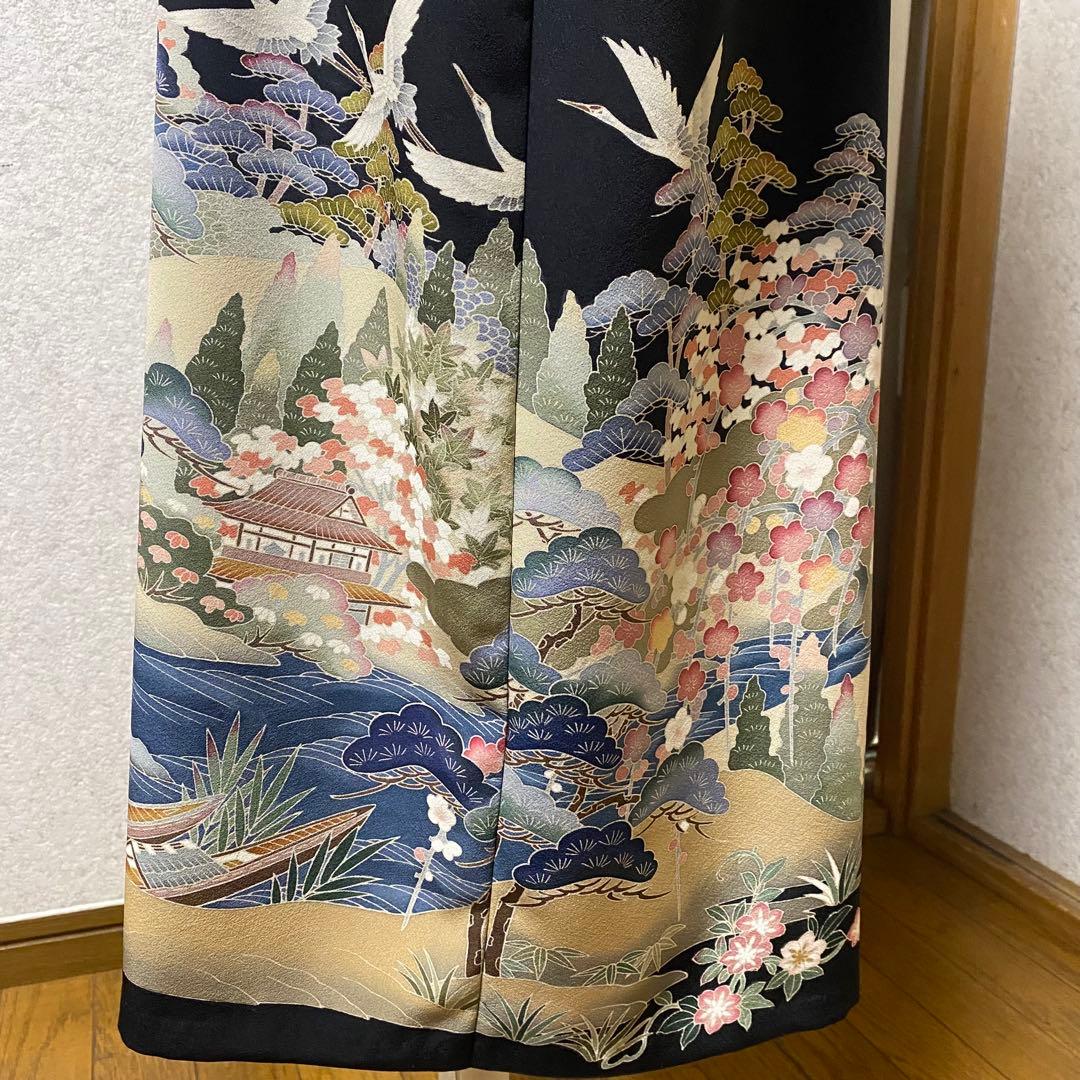 《LL 117cm》友禅染 留袖リメイク 切り替え 七分袖 ワンピース 落款