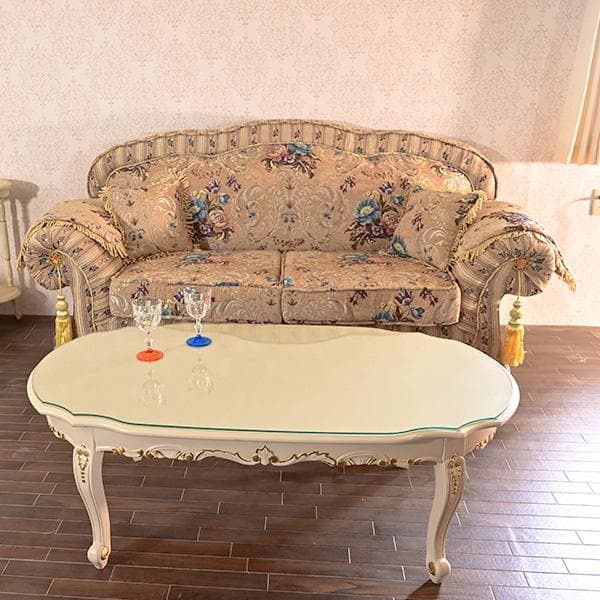 みみ131cm センターテーブル 新品　アイボリー 金箔 白家具　天板保護