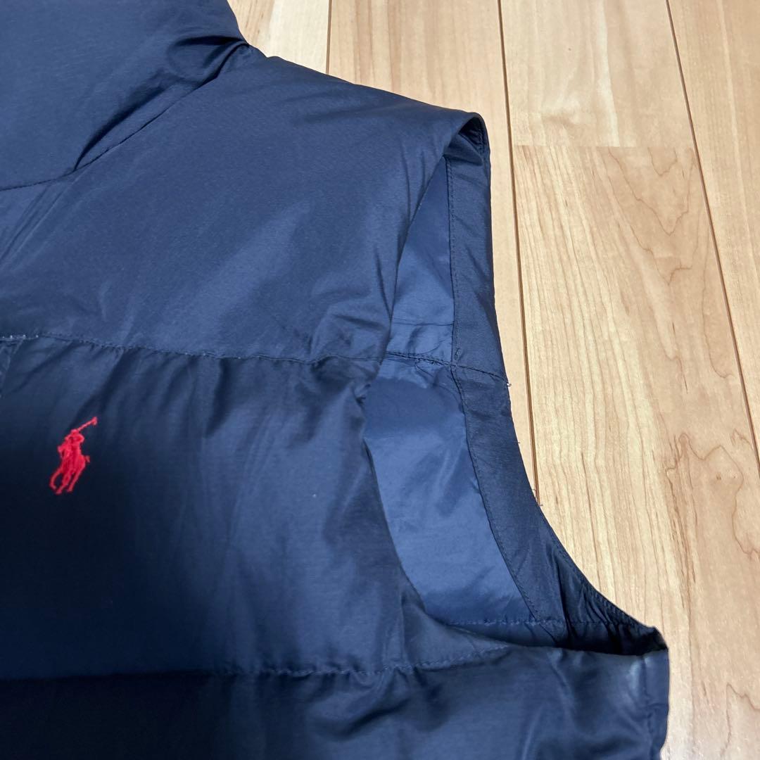 極美品　ポロラルフローレン　ダウンベスト ネイビー　ポニー刺繍ロゴ　胸ジップ