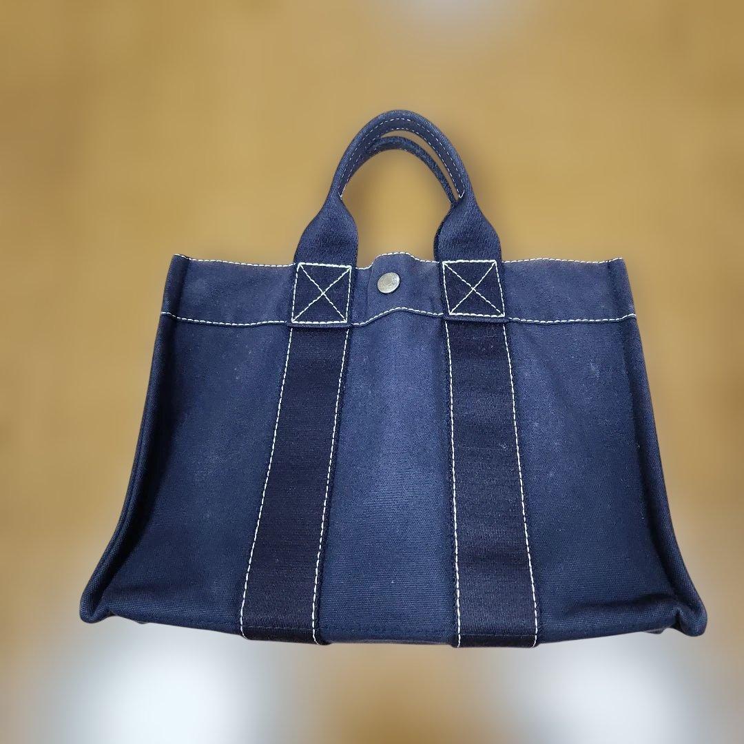 HERMES フールトゥキャンバスミニトートバッグ　ネイビー