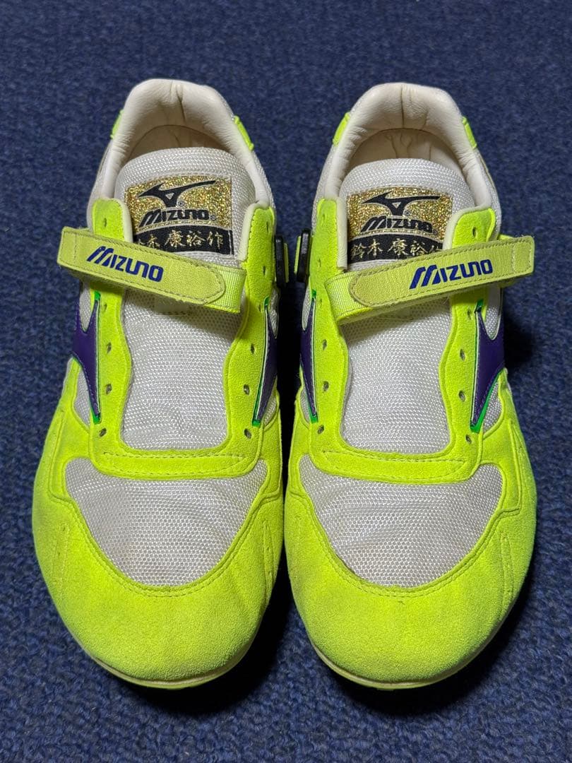 【特注】の走幅跳び用 Mizuno スパイク イエロー/パープル 26.5cm