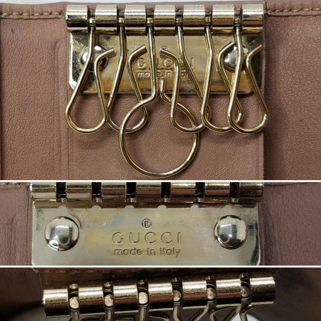 GUCCI 6連 キーケース GGキャンバス リボン レザー スモーキーピンク