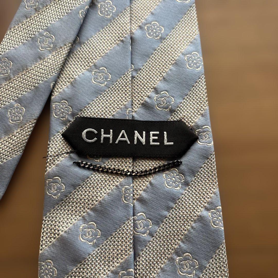 CHANEL ライトブルー ストライプ ネクタイ